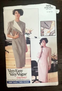 Vogue 7470 Vtg 80s Dress Loose-fitting Slightly Tapered Shoulder Pads Sz 6-10 UC - Picture 1 of 3