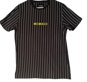 Denim & Flower Men’s T-Shirt; Black Pinstriped Double Sided Graphic Print Large - Picture 1 of 7