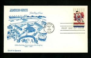 US FDC #1309 Cliff's Covers M-10 1966 WI American Circus Clown 1st Cachet - Picture 1 of 2