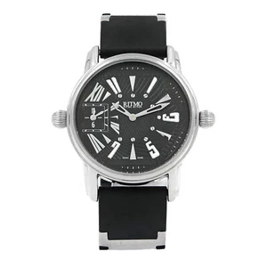 Ritmo Mundo Divina Steel Dual Time Black Dial Rubber Strap Mens Quartz Watch 121 - Picture 1 of 8