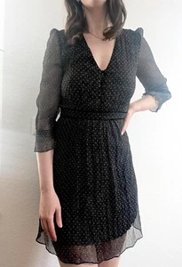 Ba&sh Chiffon Kleid Gr. 0 | FR 34 Seide 100% schwarz gepunktet silk dress Soie - Bild 1 von 8