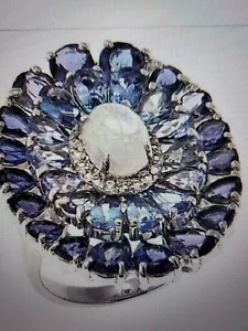 Anillo Colleen Lopez piedra lunar y tanzanita plata esterlina talla 8 nuevo sin etiquetas $225 - Imagen 1 de 8