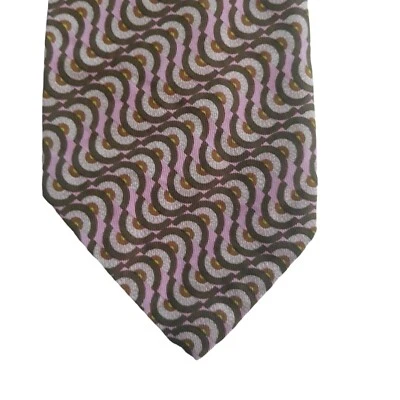 Saks Fifth Avenue Mens Neck Tie 57"L  x 3.25"W Multicolor 100% Cotton Brown Pink - Image 1 of 4