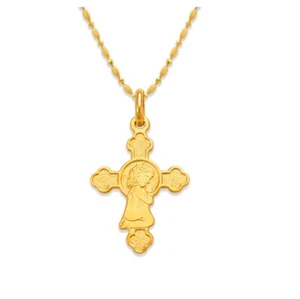 Real 14K Yellow Gold Communion Girl Cross Religious Pendant Oro - Picture 1 of 1