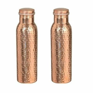 Botella de agua de cobre 100% puro para yoga ayurveda beneficios para la salud 950 ml martillada - Imagen 1 de 4
