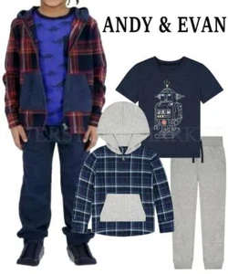 NEW BOYS ANDY & EVAN 3 PIECE SET! HOODED FLANNEL SET! ANDY & EVAN OUTFIT VARIETY - Picture 1 of 3