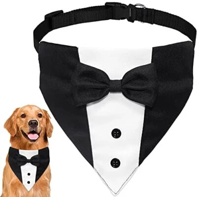 Dog Tuxedo Dog Suit Dog Wedding Bandana Collar with Bow Large: Neck 15"-25" - Image 1 of 4