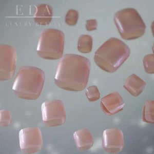 Natural Nude Pink White Pearl French Press On Toe Nails Pedicure Fake Toenails - Picture 1 of 5
