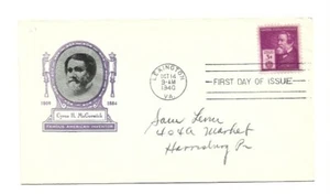 WG 891 3c Cyrus Hall McCormick Ioor machine cancel FDC - Imagen 1 de 1
