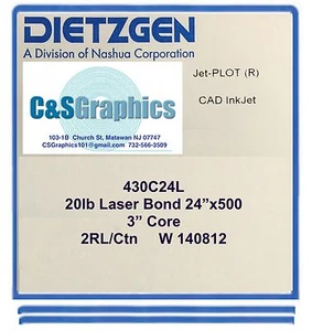 2 ROLLEN 24"" x 500' 20 Pfund Bond Papier Breitformat Engineering Kopierer 3"" Kern - Bild 1 von 2