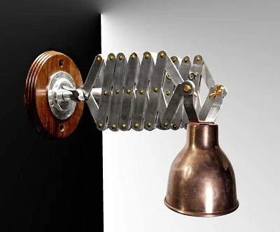 Large Copper and Aluminum Art Deco Stretchable Scissor Style Wall / Ceiling Lamp - Image 1 of 4