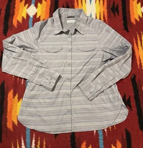 Columbia Omni-Shade Womens Size L Vented Long Sleeve Hiking Fishing Shirt Stripe - Picture 1 of 8