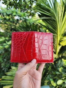 Red Genuine 100% Doubleside EXOTIC Leather Skin Men's Card Holder,Wallet - Picture 1 of 8
