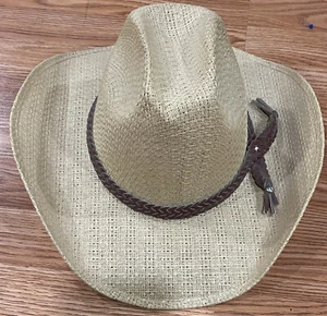Saturno Sz 7 Cowboy Hat Vtg Calidad Ganadero Band Leather Stiff Straw EUC - Picture 1 of 9