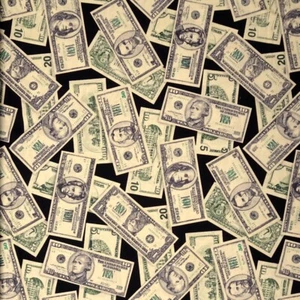 Money Fabric - Tossed American Money Currency Green Black - Cotton YARD - Picture 1 of 1