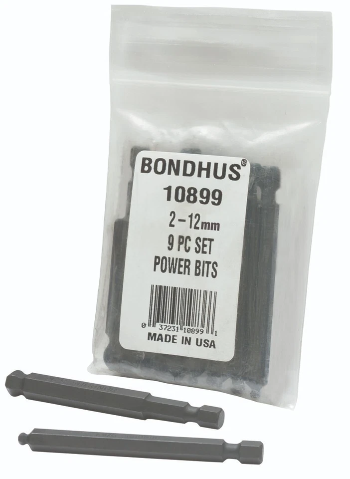 Bondhus 9pc 1/4in Shank Hex Power Bit Set Metric 2-12mm BallDriver USA 10899 - Image 1 of 3
