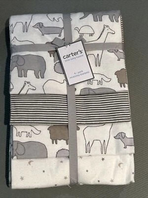 Carters 4 приема одеяла лесной сафари животных белый серый полоски новый - Изображение 1 из 3