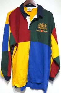 vtg MAD DOGS PUB HONG KONG 90s Rugby Shirt Men XL (48) Color Block British Bar - Picture 1 of 11