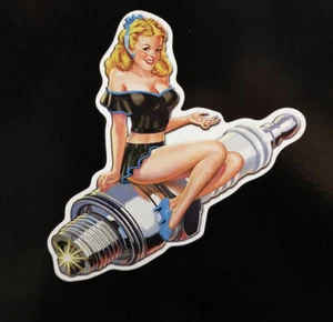 Pinup Girl Riding Spark plug Sexy Hot Sticker Decal Car Truck Water Fade Proof - Picture 1 of 3