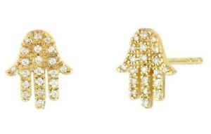 Bony Levy 18K Yellow Gold Pave Diamond Petite Hamsa Stud Earrings 0.12 ctw