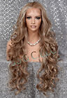 Human Hair Blend Full Lace Front Wig  Wavy Ash Brown Blonde Heat Ok Wbcp