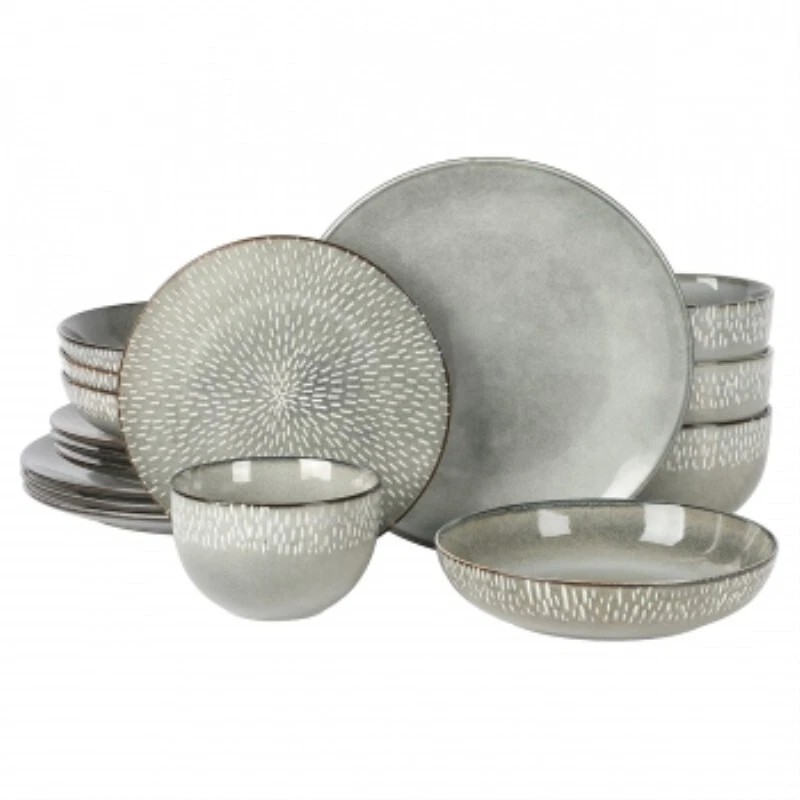 Gibson Elite Matisse 16 Piece Stoneware Dinnerware Set In Grey With Reactive Gl - Image 1 of 1