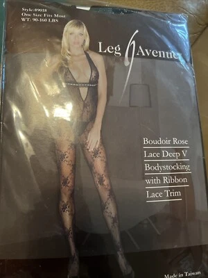 Leg Avenue - рыболовная сеть чулки будуар роза кружева глубокий V с лентой 89018 - Изображение 1 из 2