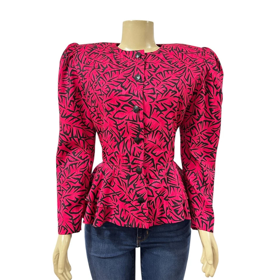 80s Pappell Boutique Pink Retro Button Blazer Sz 10 Power Dressing Shoulder Pads - Image 1 of 4