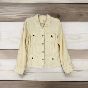 J. Jill Linen Jacket Women 2X Soft Yellow Minimalist Trucker Natural  - Picture 1 of 14