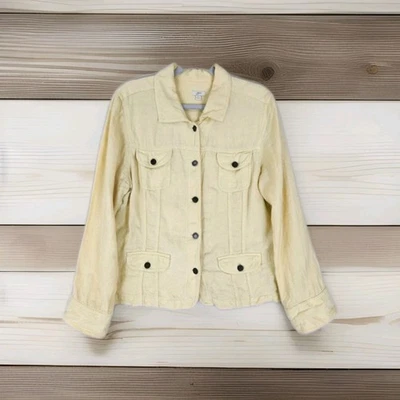J. Jill Linen Jacket Women 2X Soft Yellow Minimalist Trucker Natural  - Image 1 of 4