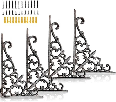 Z Metnal Decorative Shelf Brackets, 6 x 9 inch , Cast Wrought 4 Pieces, Black  - Image 1 of 4