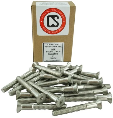 Stainless 1/4-20 x 2 (1/2" to 3" Available) Socket Flat Head Screws, Full Thr... - Image 1 of 3