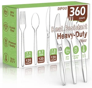 360 Count Plastic Silver Ware Heavy Duty, 120 Forks, 120 Spoons, 120 Knives, ... - Picture 1 of 6