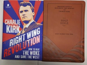 Charlie Kirk Book Lot Right Wing Revolution & God Bless The USA Bible Trump MAGA - Picture 1 of 5