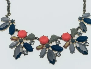 J.CREW Jenna Lyons Era Blue & Pink Rhinestone Gold Tone Statement Necklace - Picture 1 of 5