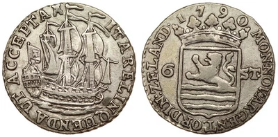 Província da Zelândia (República Holandesa) - 6 Stuivers "Scheepjesschelling" 1790 - Imagem 1 de 3