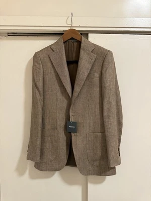 Blazer Indochino Tostado/Beige Pata de Gallo Cuadros Lana/Lino 36R NUEVO CON ETIQUETAS Foto 1 de 4
