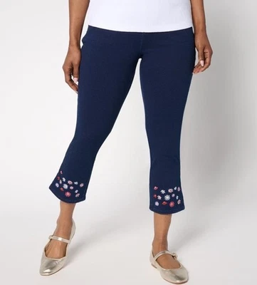 Quacker Factory Short DreamJeannes Wildflower Crop Pants Short XS Dark A693247 - Image 1 of 3