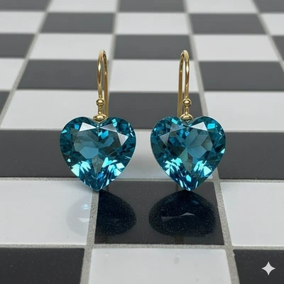 Paraiba Tourmaline Heart Earrings 925 Silver October Birthstone Small Earring - Image 1 of 4