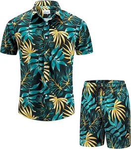 Hawaiian Shirt And Shorts Set Beach Vacation Outfit Button Down Swim Trunks Men - Picture 1 of 7