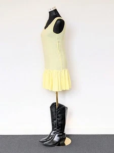 ZALORA Sheer Yellow Drop waist Ruffle hem Mini Dress Sleeveless Scoop neck XS - Picture 1 of 14
