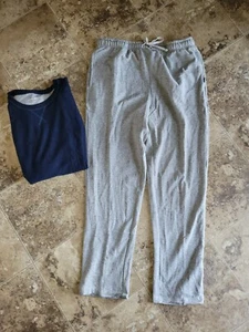 Mens Eddie Bauer Lounge Gray Navy Blue Thermal PJ's 2PC Large L - Picture 1 of 1