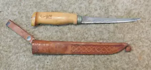 Klassisch signiert Marttini 6" Netz Messer Klinge Lederhülle Finnland Fisch Ausnehmen - Bild 1 von 8