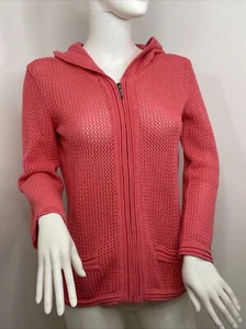 Jackyn Smith Knit Hooded Cardigan S Zip Pockets Salmon Pink Cotton See Through - Picture 1 of 15
