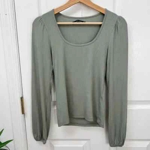 Abercrombie & Fitch Womens Ribbed Long Sleeve Top in Green Sage Sz S - Picture 1 of 4