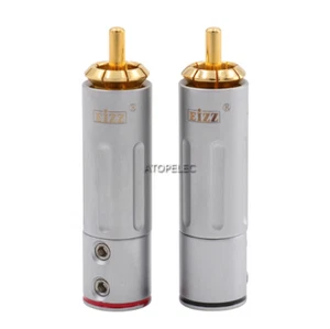 2pcs EIZZ 24K Gold Plated Brass Male RCA Plug Lock Tight HiFi Audio AMP CD DVD - Picture 1 of 3