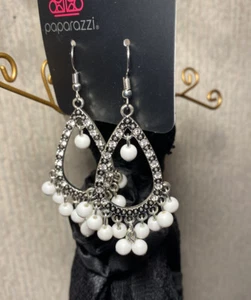 White Beaded Dangle Earrings - Picture 1 of 3