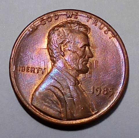 1985 Lincoln Memorial Cent with Die Clash of Memorial Lincoln's Face in Memorial Cover