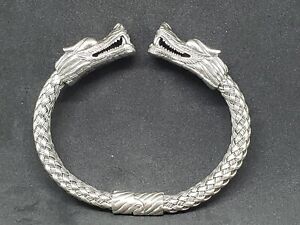 925 Sterling Silver Double Headed Dragon Cuff Bracelet