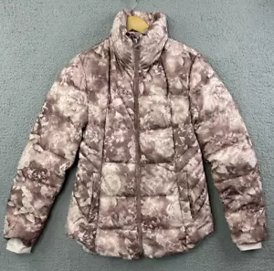 Athleta Downtown Puffer Jacket Womens Small Floral Pink Mauve Full Zip Down Fill - Picture 1 of 16